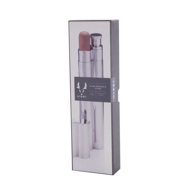 Stainless Steel Cigar Holder And 2 Oz Flask, , alternate image number null