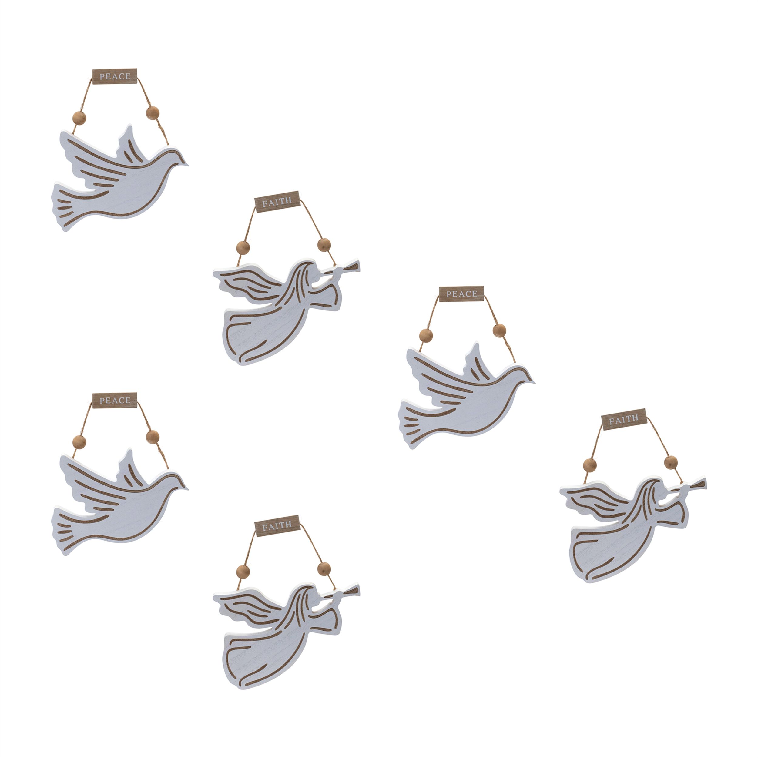 Wood Dove and Angel Sentiment Ornament (Set of 6), WHITE BROWN, alternate image number 4