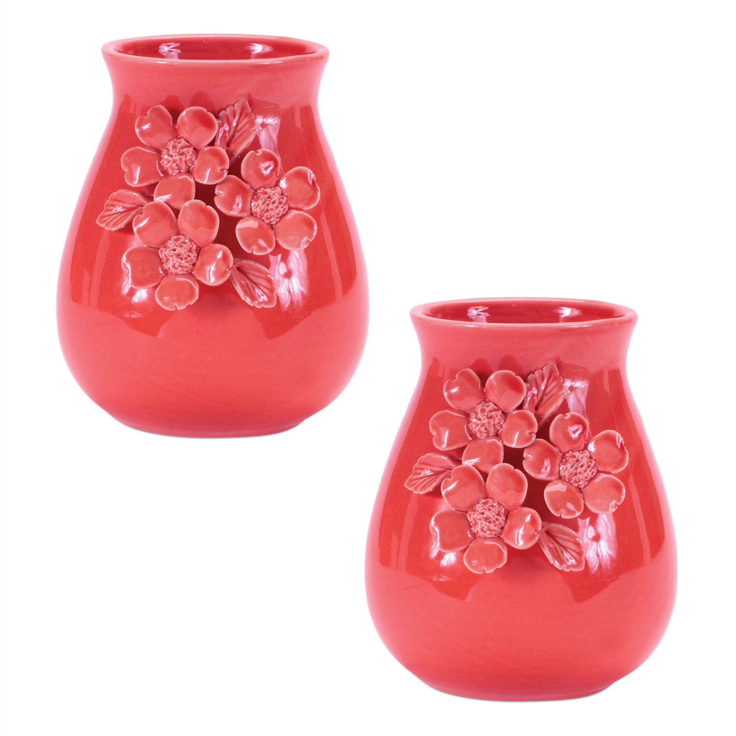 Storeware Vase with Floral Accent Set of 2, PINK, alternate image number 1