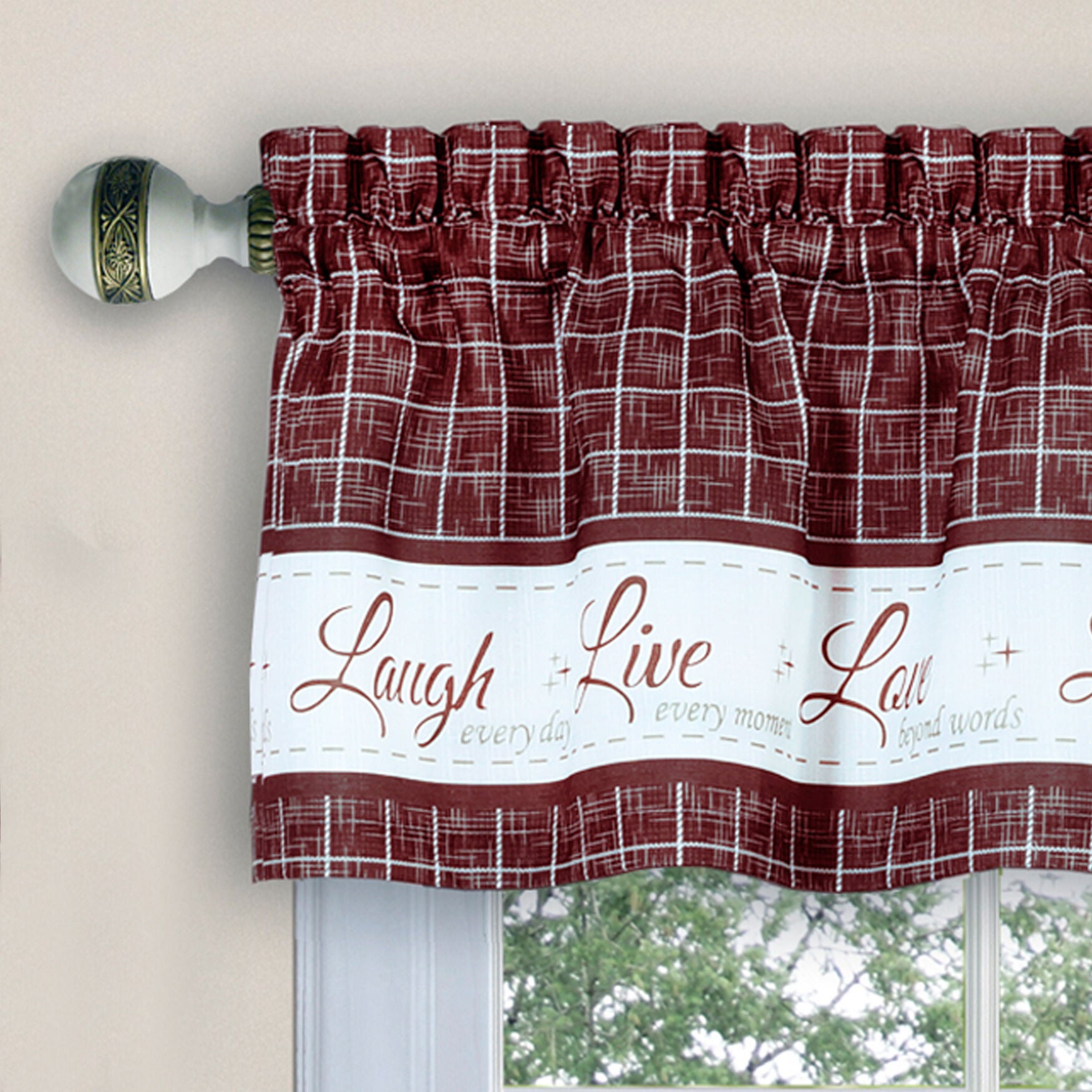 Live, Love, Laugh Window Curtain Tier Pair and Valance Set - 58x24, , alternate image number 2