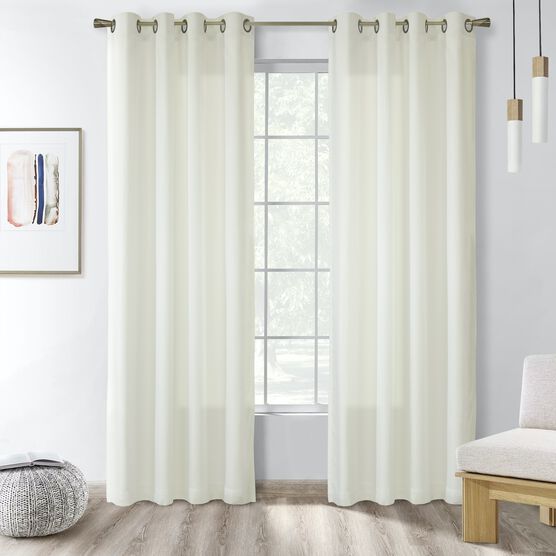 Rhapsody Lined Grommet Ascot Valance and Panel Window Curtain, IVORY, hi-res image number null