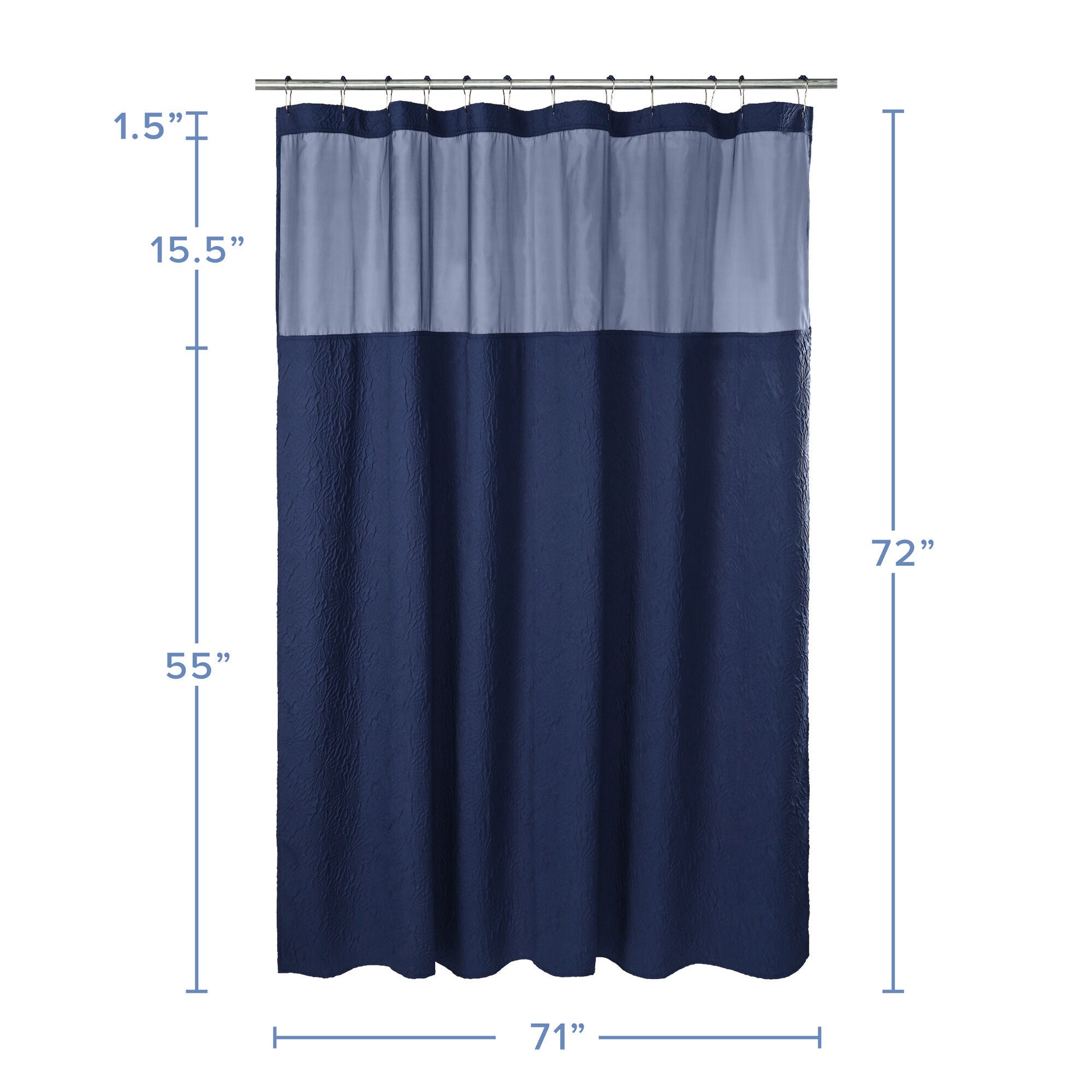 Starburst Crinkle Shower Curtain with Snap-in Liner, Hooks Included, NAVY, alternate image number 7