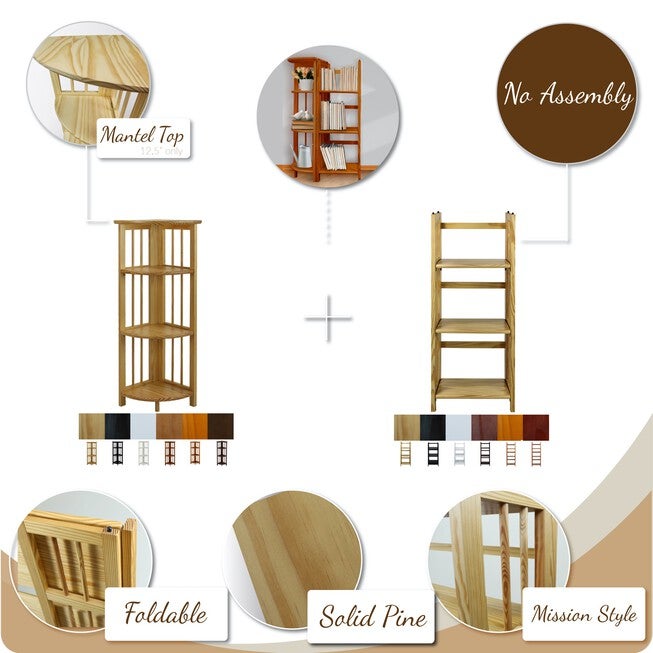 3-Shelf Folding Bookcase 14 inches Wide-Honey Oak, , alternate image number 13