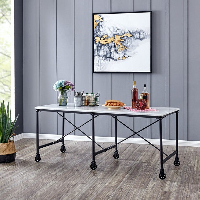 Ellisman Faux Stone Rolling Kitchen Island, WHITE, hi-res image number 0