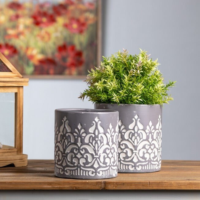 Ornate Metal Planter (Set of 2), GREY/WHITE, alternate image number null