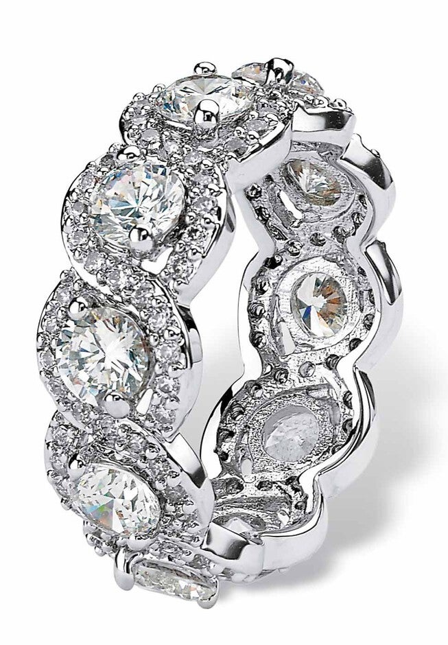 Platinum over Sterling Silver Cubic Zirconia Halo Eternity Bridal Ring, , on-hover image number 1