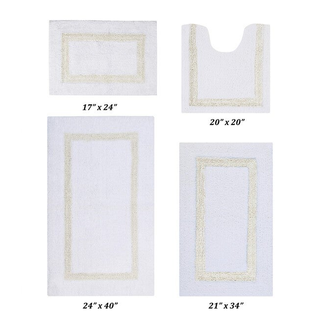 Hotel Collections Bath Mat Rug 4 Piece Set (17 inches X 24 inches | 20 inches X 20 inches | 21 inches X 34 inches | 24 inches X 40 inches), WHITE IVORY, hi-res image number 0