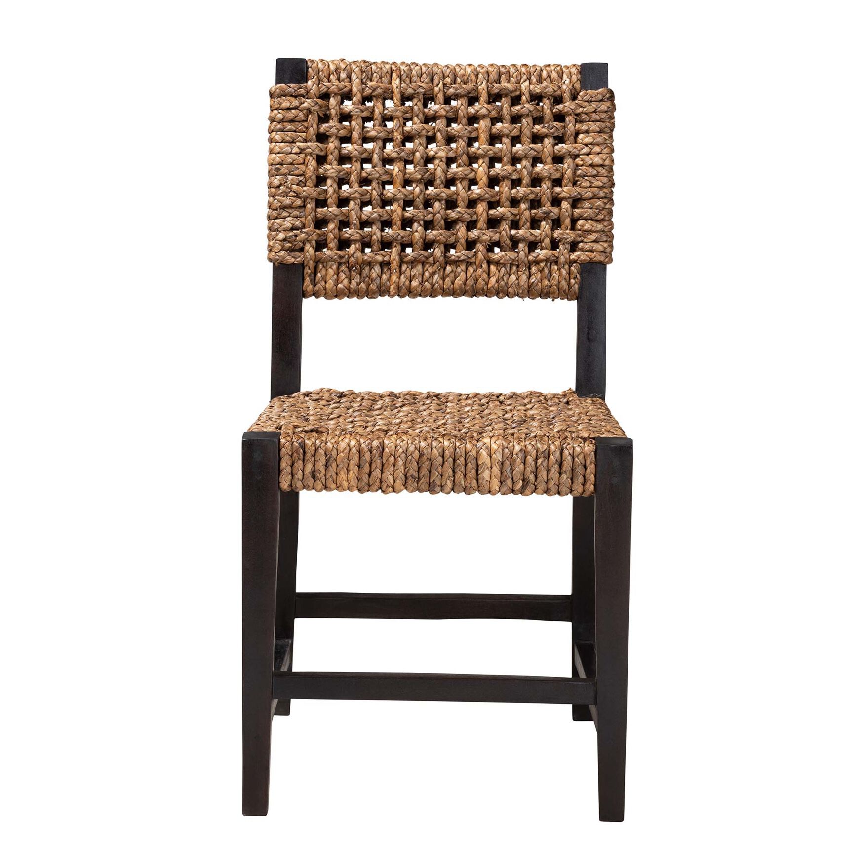 Alise Modern Bohemian Dark Brown Mahogany Wood and Seagrass Dining Chair, , on-hover image number 1
