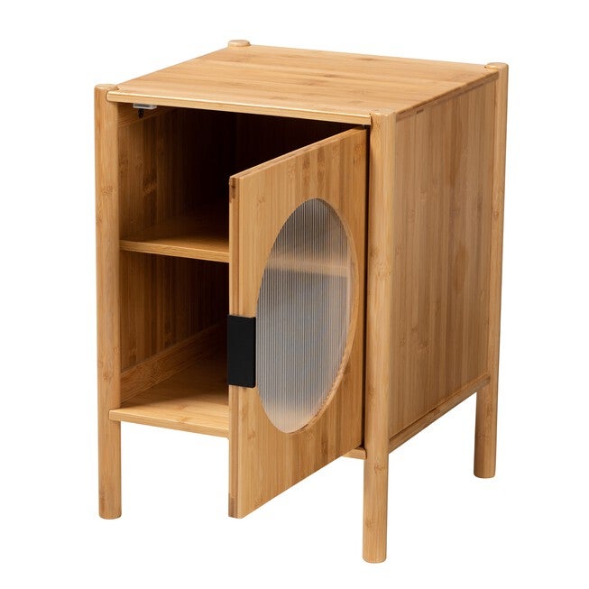 Naresh Mid-Century Modern Transitional Natural Brown Bamboo Wood 1-Door End Table, , on-hover image number null