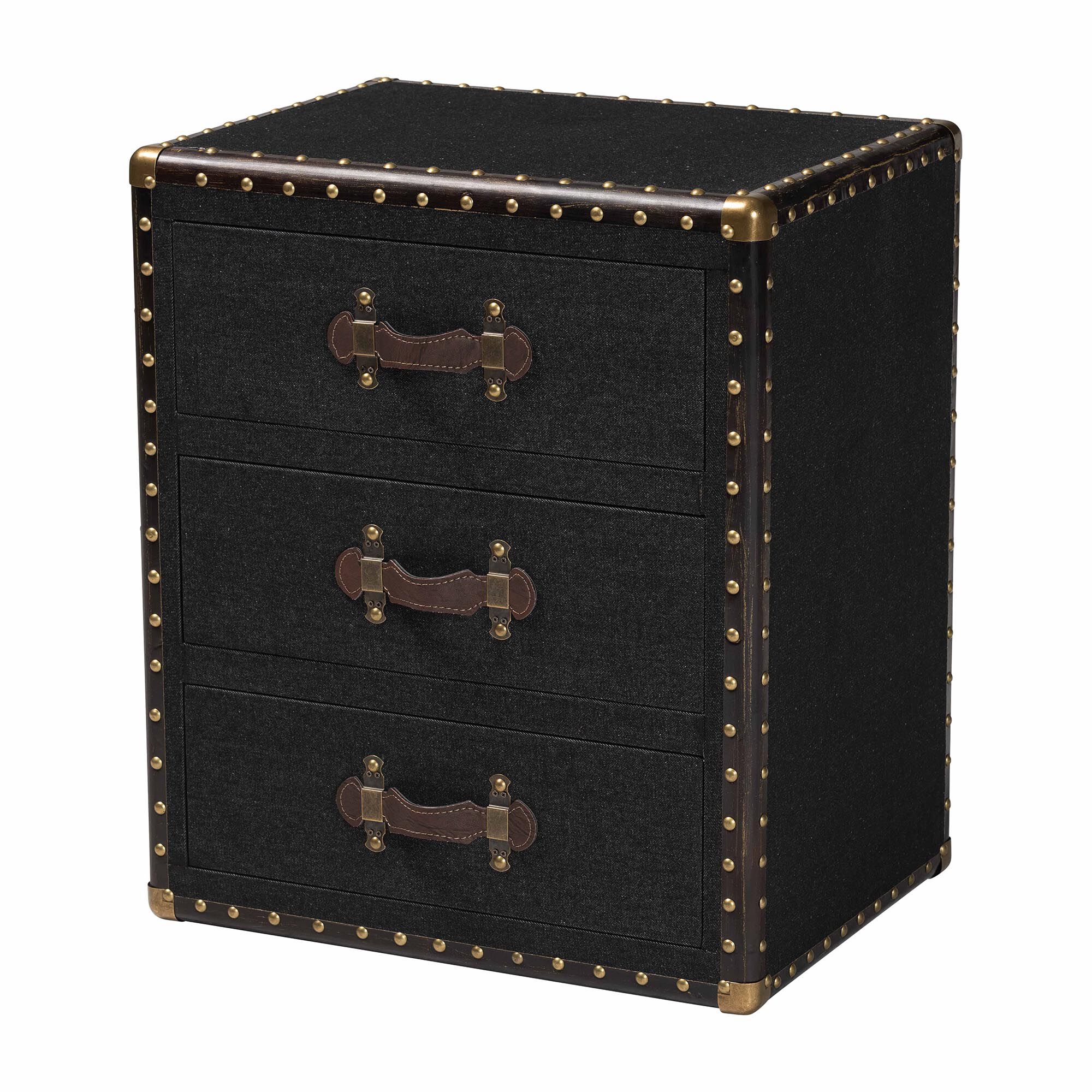Mallison Vintage Black Canvas 3-Drawer End Table, BLACK, alternate image number 1