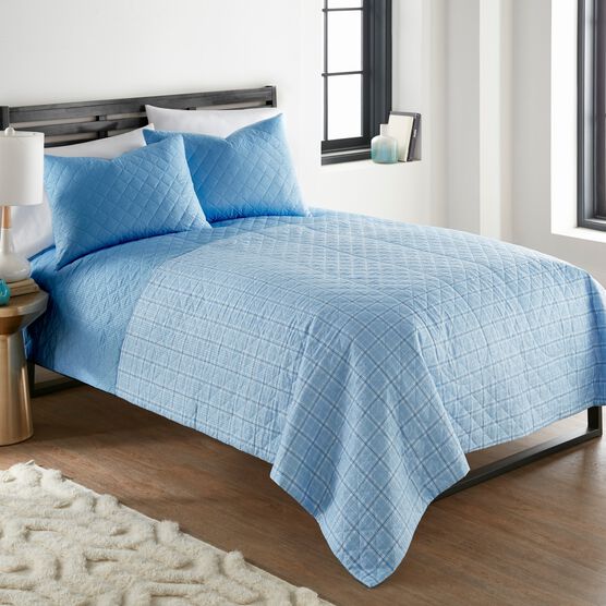 Seersucker Solid Blue 6-In-1 Quilt Set, , alternate image number null