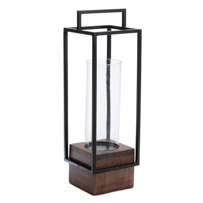 Wood Candle Holder with Iron Frame 20 inchesH, BLACK, hi-res image number null