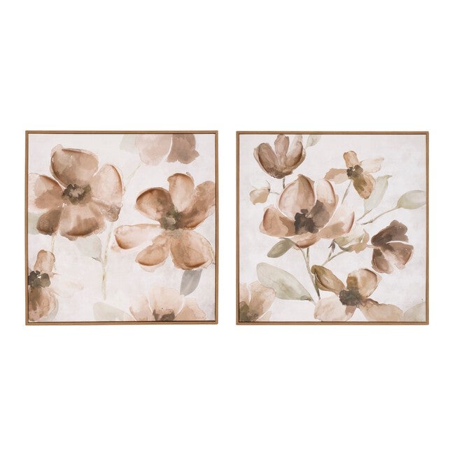 Wood Floral Block Plaque (Set of 2), WHITE BROWN, hi-res image number null