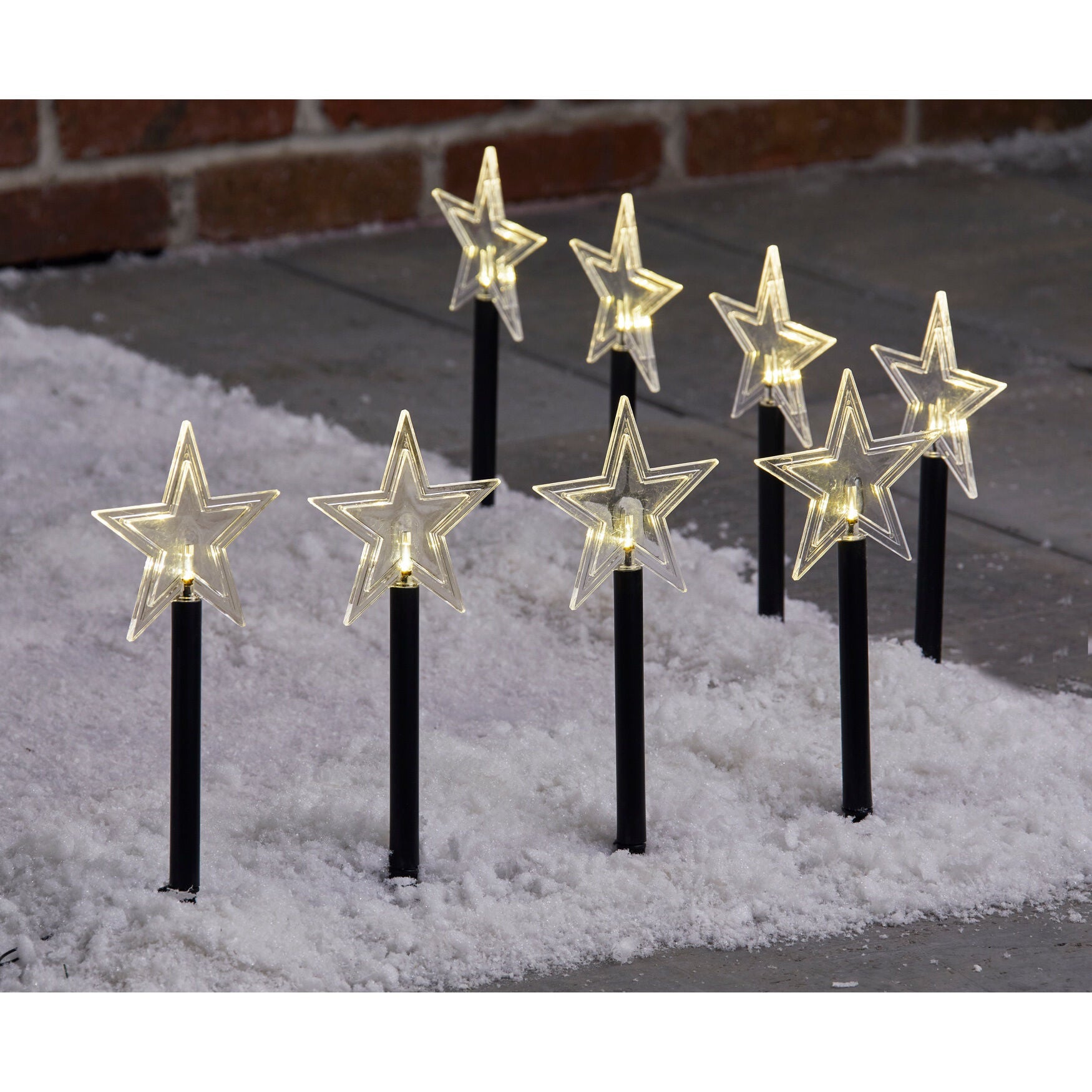 Solar-Powered Star Pathway Lights, Set of 8, WARM WHITE, hi-res image number 0
