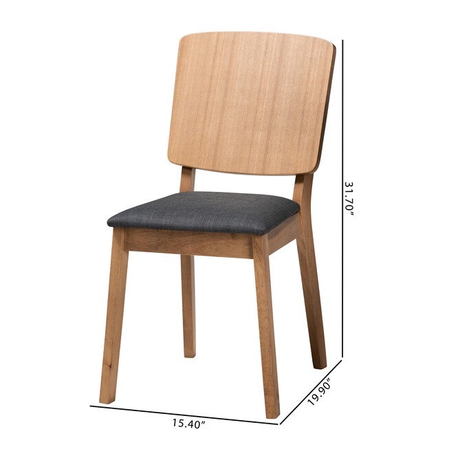 Denmark Mid-Century Modern Black Fabric And French Oak Brown Finished Rubberwood 2-Piece Dining Chair Set, , alternate image number null