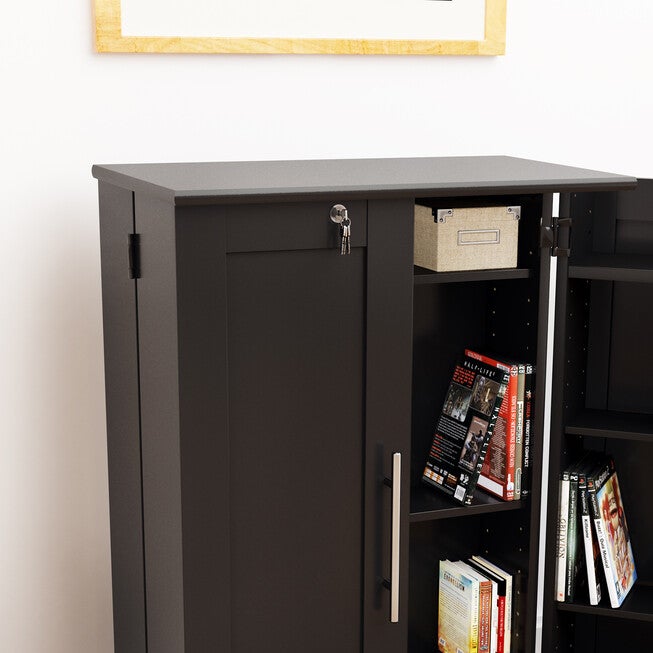 Locking Media Storage Cabinet with Shaker Doors, BLACK, hi-res image number null