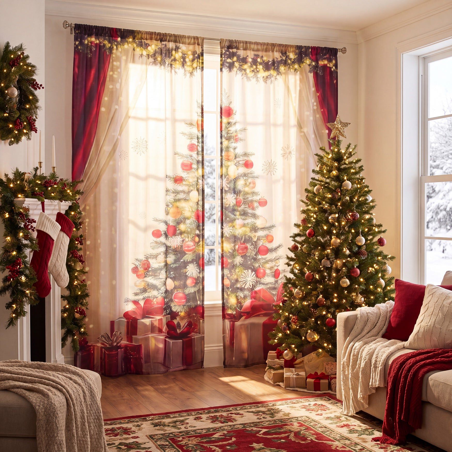 Christmas Tree Curtain panel, Set of 2