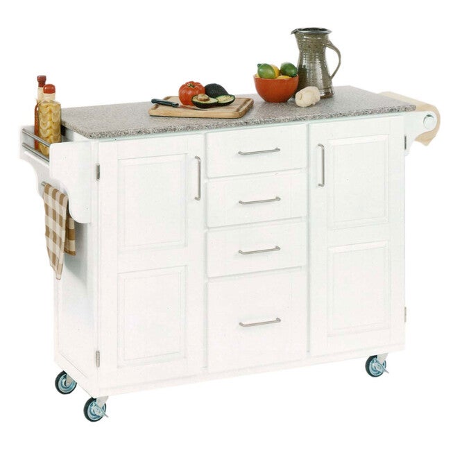 Large White Finish Create a Cart with Salt & Pepper Granite Top , WHITE SALT WATER DIVE PEPPER, hi-res image number 0