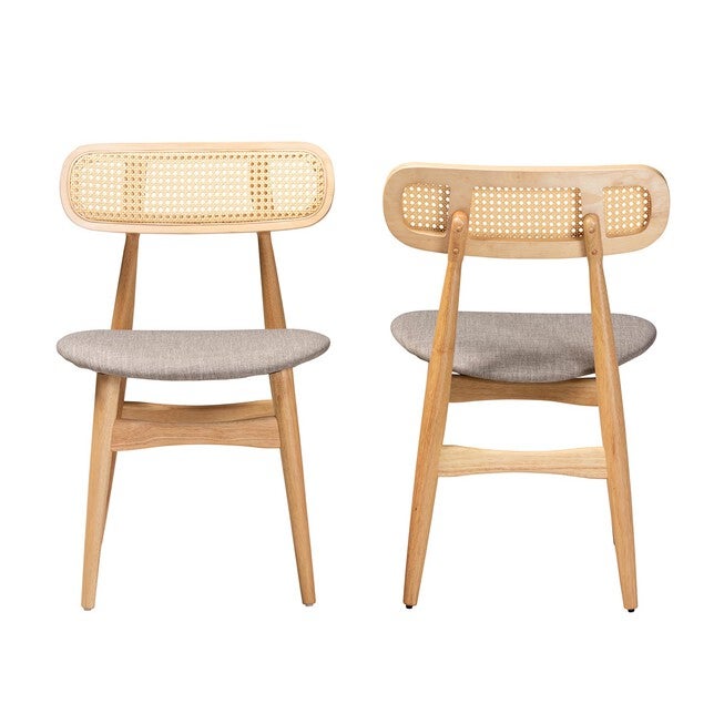 Tarana Mid-Century Modern Grey Fabric And Walnut Brown Finished Wood 2-Piece Dining Chair Set, , alternate image number 8