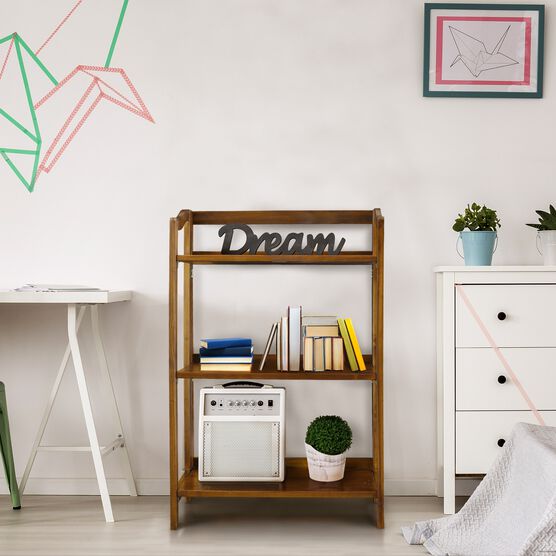 Stratford 3-Shelf Folding Bookcase-Warm Brown, , alternate image number null