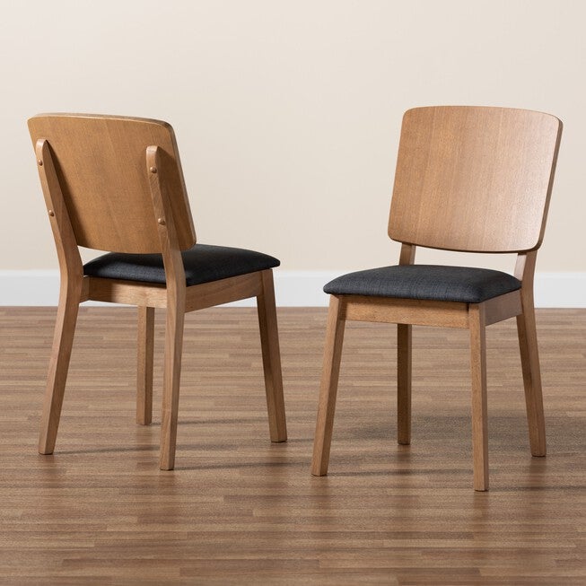 Denmark Mid-Century Modern Black Fabric And French Oak Brown Finished Rubberwood 2-Piece Dining Chair Set, , alternate image number null