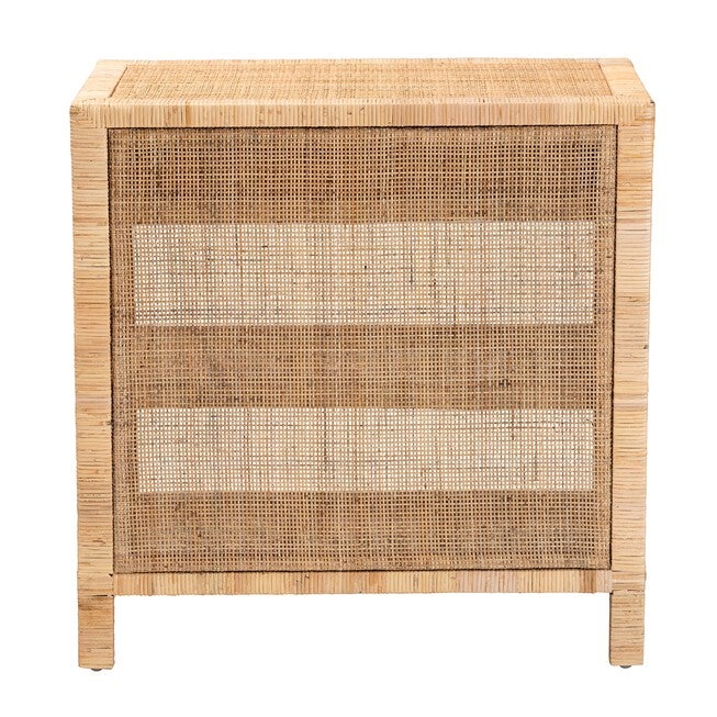Bella Modern Bohemian Natural Brown Mahogany Wood And Natural Rattan 1-Drawer Console Table, , alternate image number null
