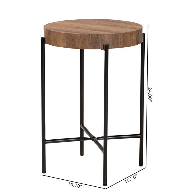 Savion Modern Industrial Walnut Brown Finished Wood And Black Metal End Table, , alternate image number null