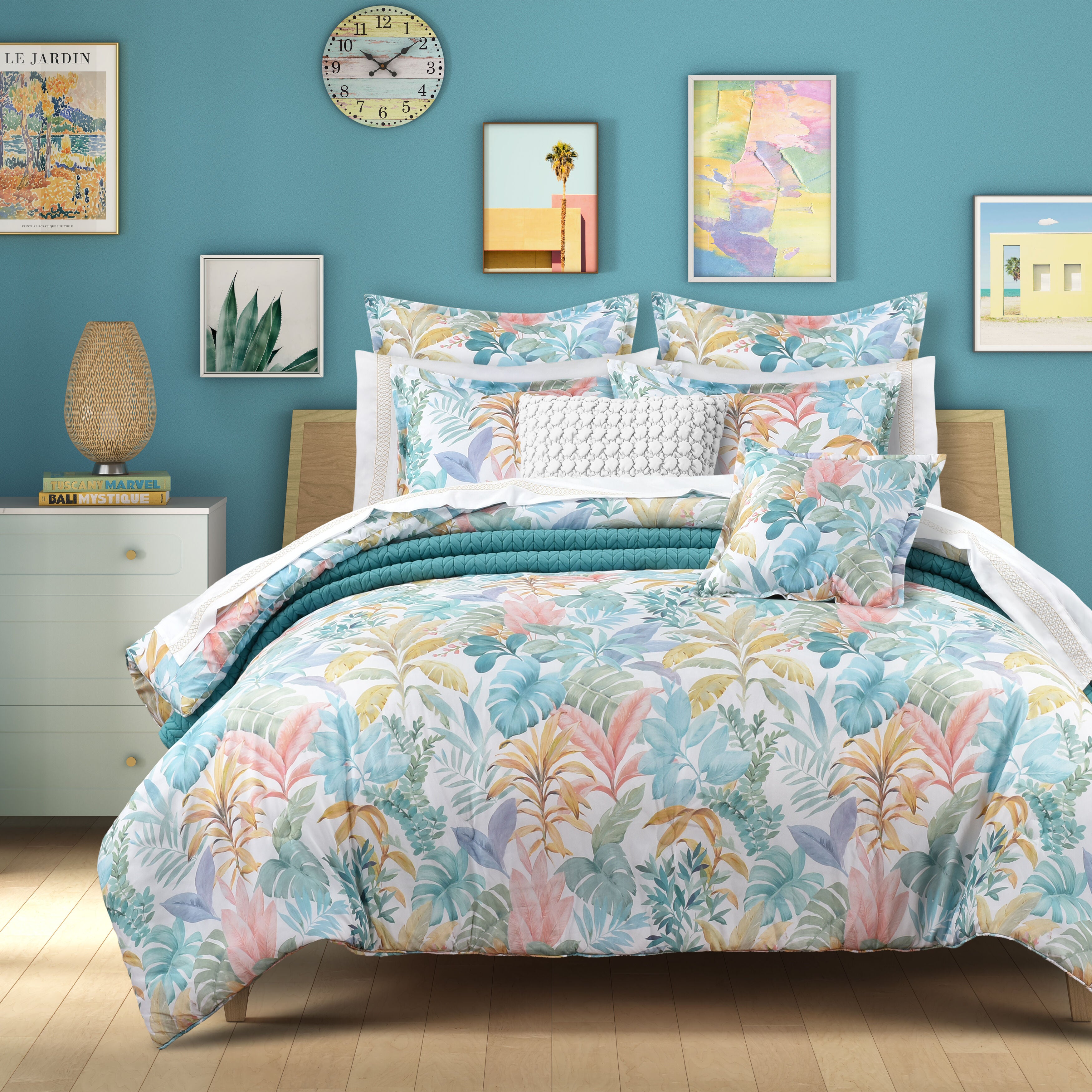 BAHAMA KING/CAL KING 3PC. COMFORTER SET, AQUA, hi-res image number 0