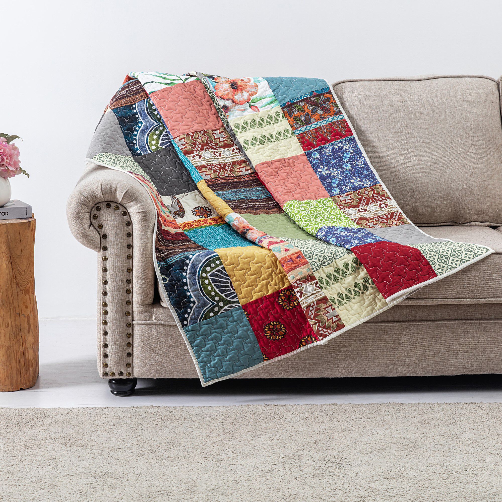 Renee Upcycle Quilted Throw Blanket, MULTI, hi-res image number 0