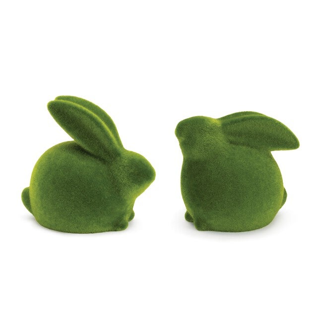 Mossy Terra Cotta Rabbit Figurine (Set of 2), GREEN, hi-res image number null