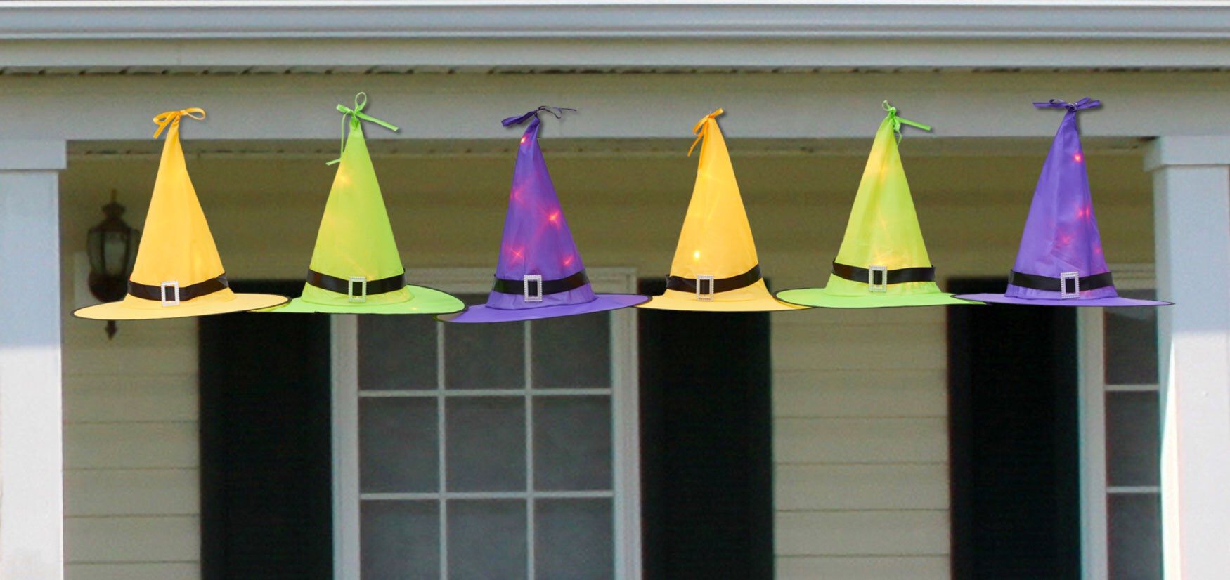 Set of 6 Pre-Lit Hanging Witches Hats, MULTI, hi-res image number 0