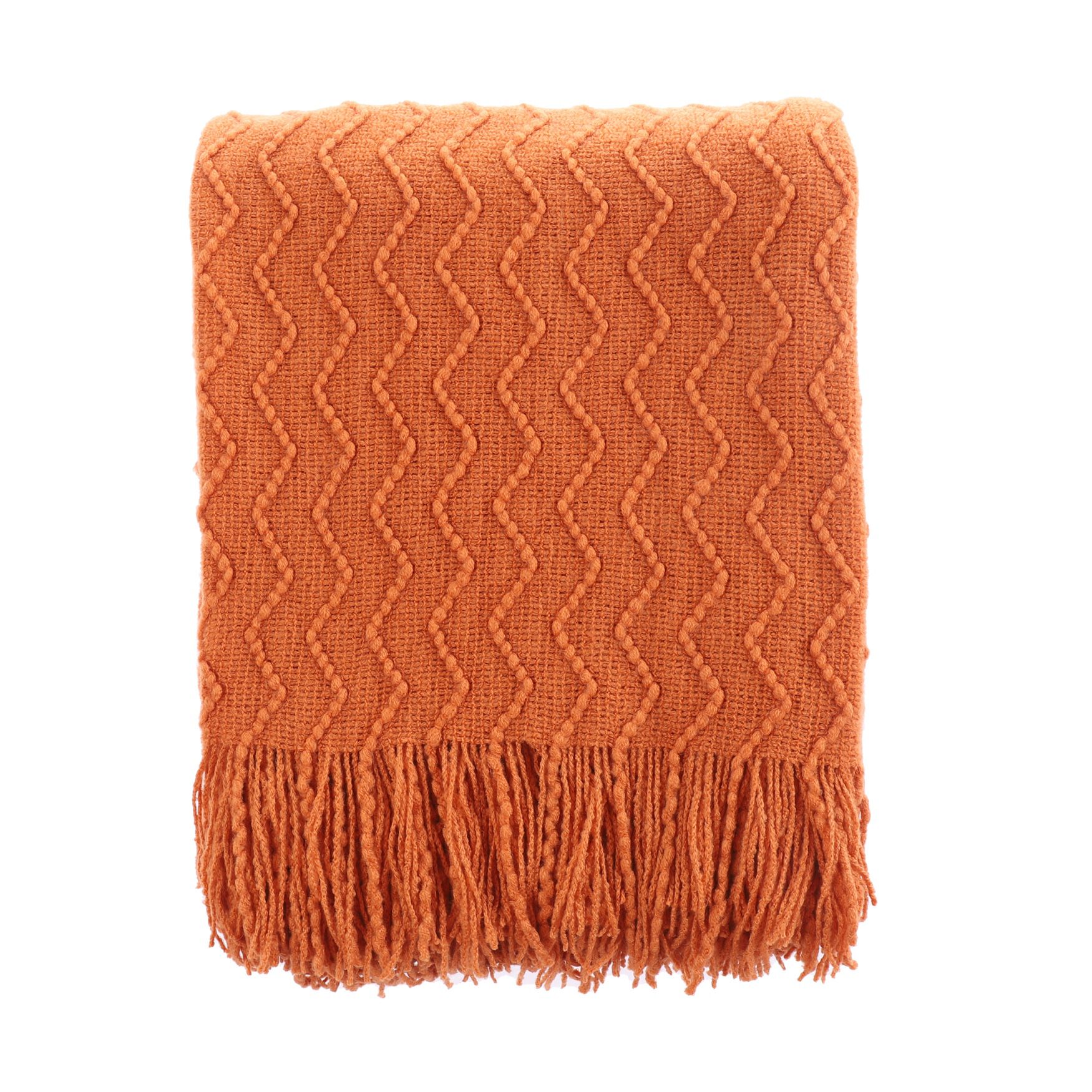 Battilo Home Lightweight Throw Blanket Textured Solid Soft Sofa Couch Cover Decorative Knitted Blanket 50 inches x 60 inches, ORANGE, hi-res image number 0