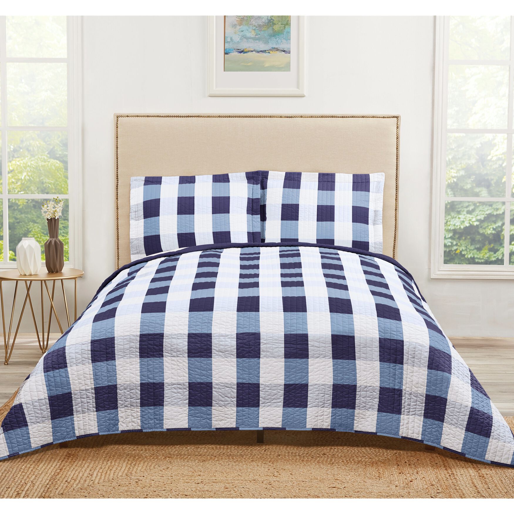 Everyday Buffalo Plaid Quilt Set, NAVY WHITE, hi-res image number 0
