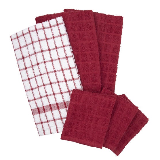 Terry Kitchen Towels And Dish Cloths, Set Of 6, PAPRIKA, hi-res image number null