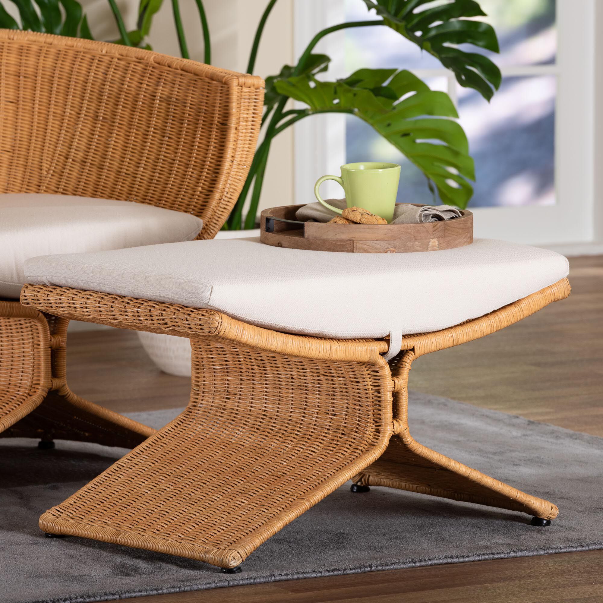 Reya Natural Rattan Footstool, HONEY, hi-res image number 0