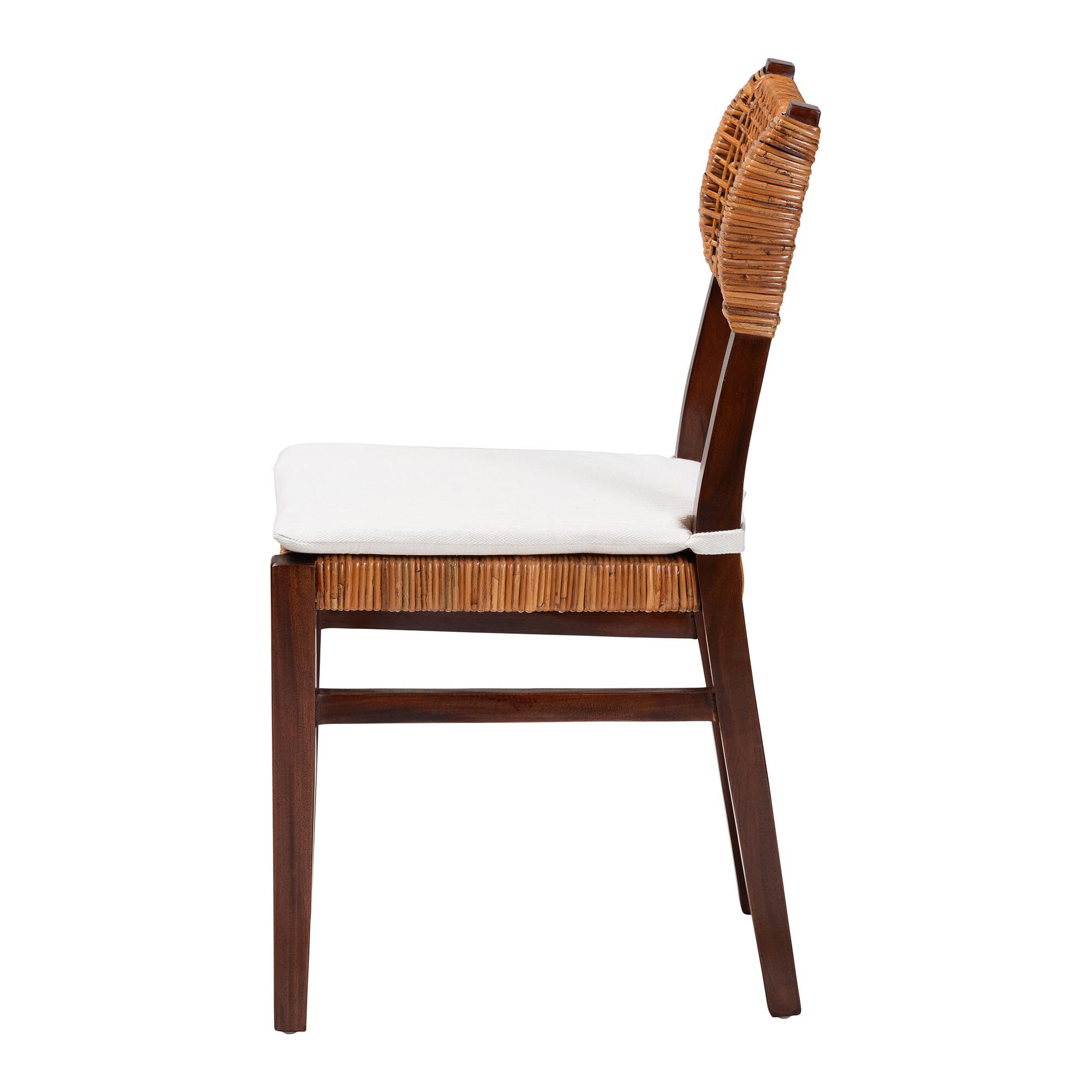 Dameka Bohemian Light Honey Rattan and Dark Brown Wood Dining Chair, HONEY, alternate image number 3