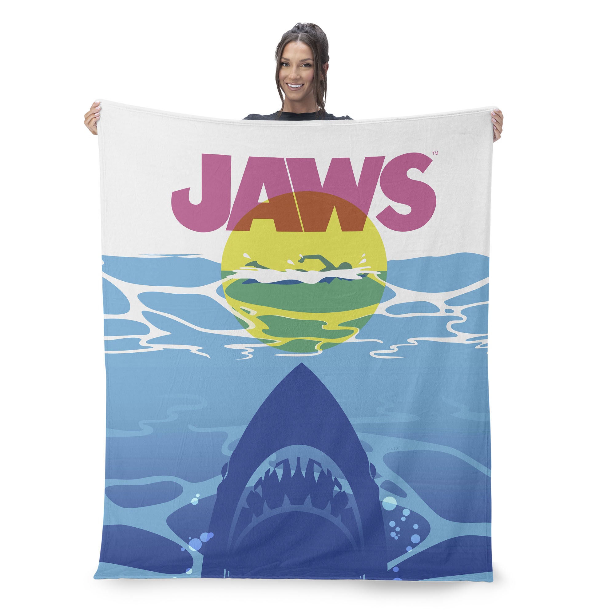 Jaws CMYK Poster Silk Touch Sherpa Throw Blanket 50x60 inches, BLUE, on-hover image number 1