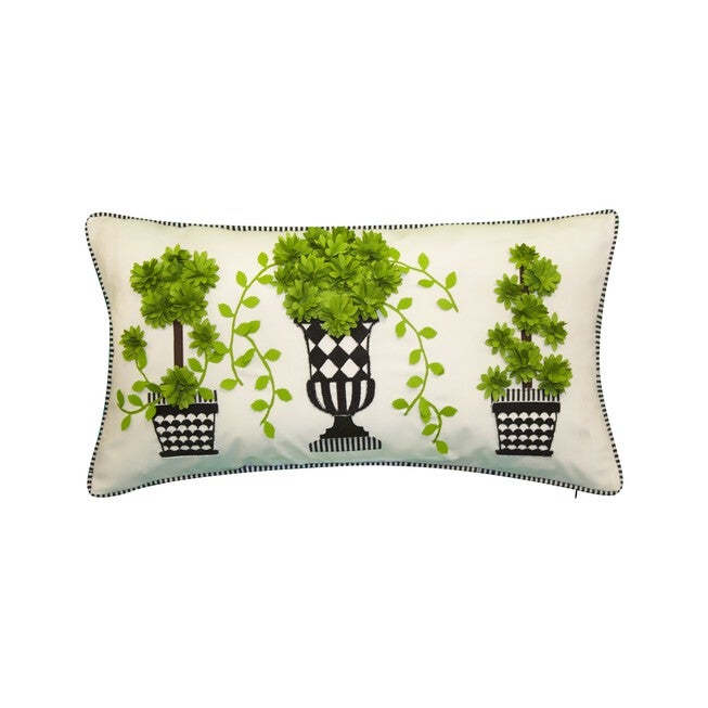 Dimensional Indoor Outdoor Potted Topiary 13X25 Decorative Pillow, GREEN, hi-res image number 0