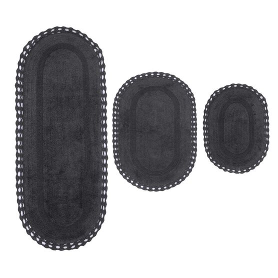 Hampton Crochet 3 Piece Bath Rug Collection, GREY, hi-res image number null