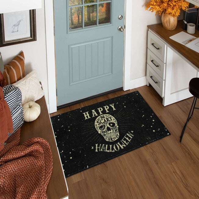 Be Scary Skull Black Kitchen Rug, , alternate image number null