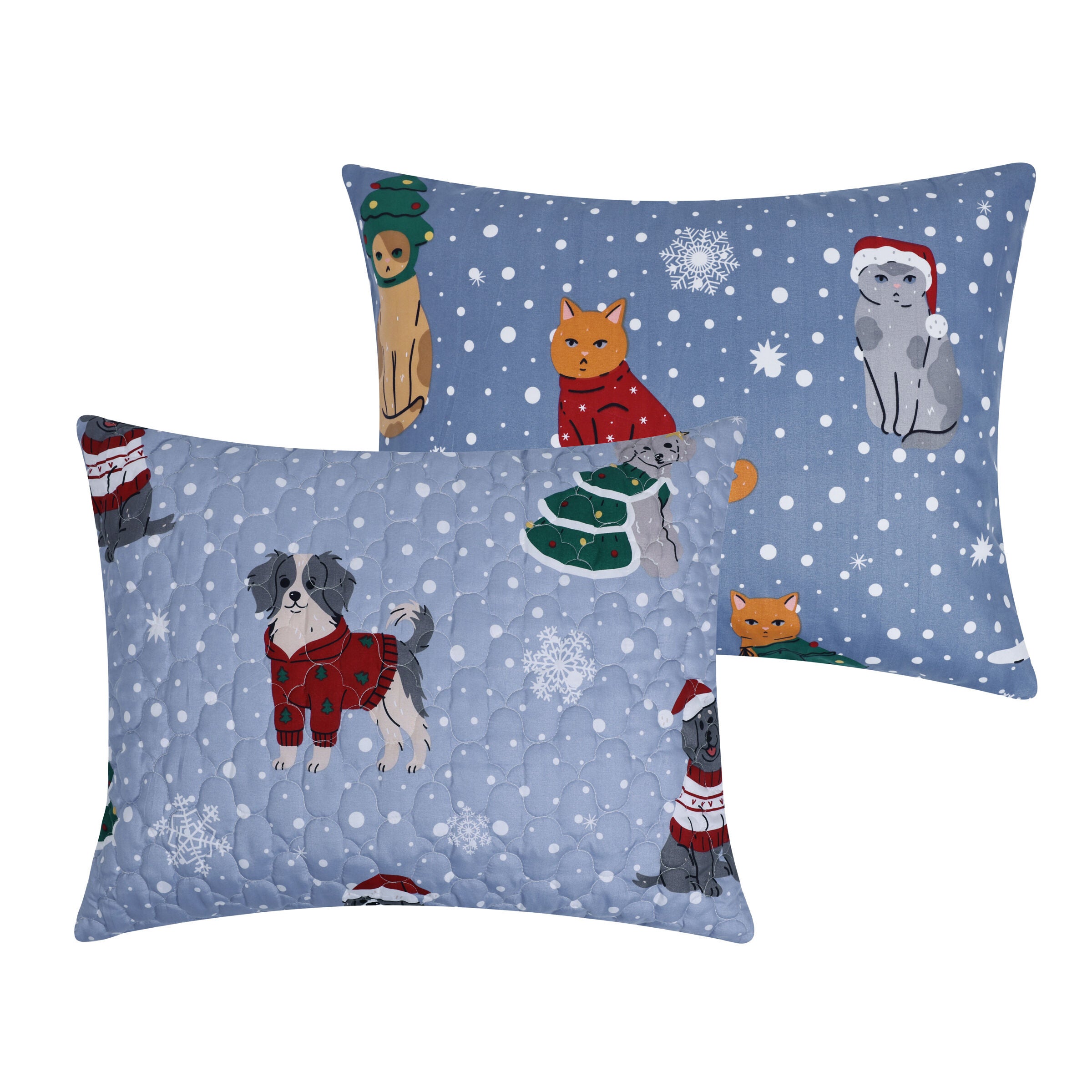 Winter Whiskers Festive Holiday Pets Finely Stitched Quilt Set, BLUE, alternate image number 3