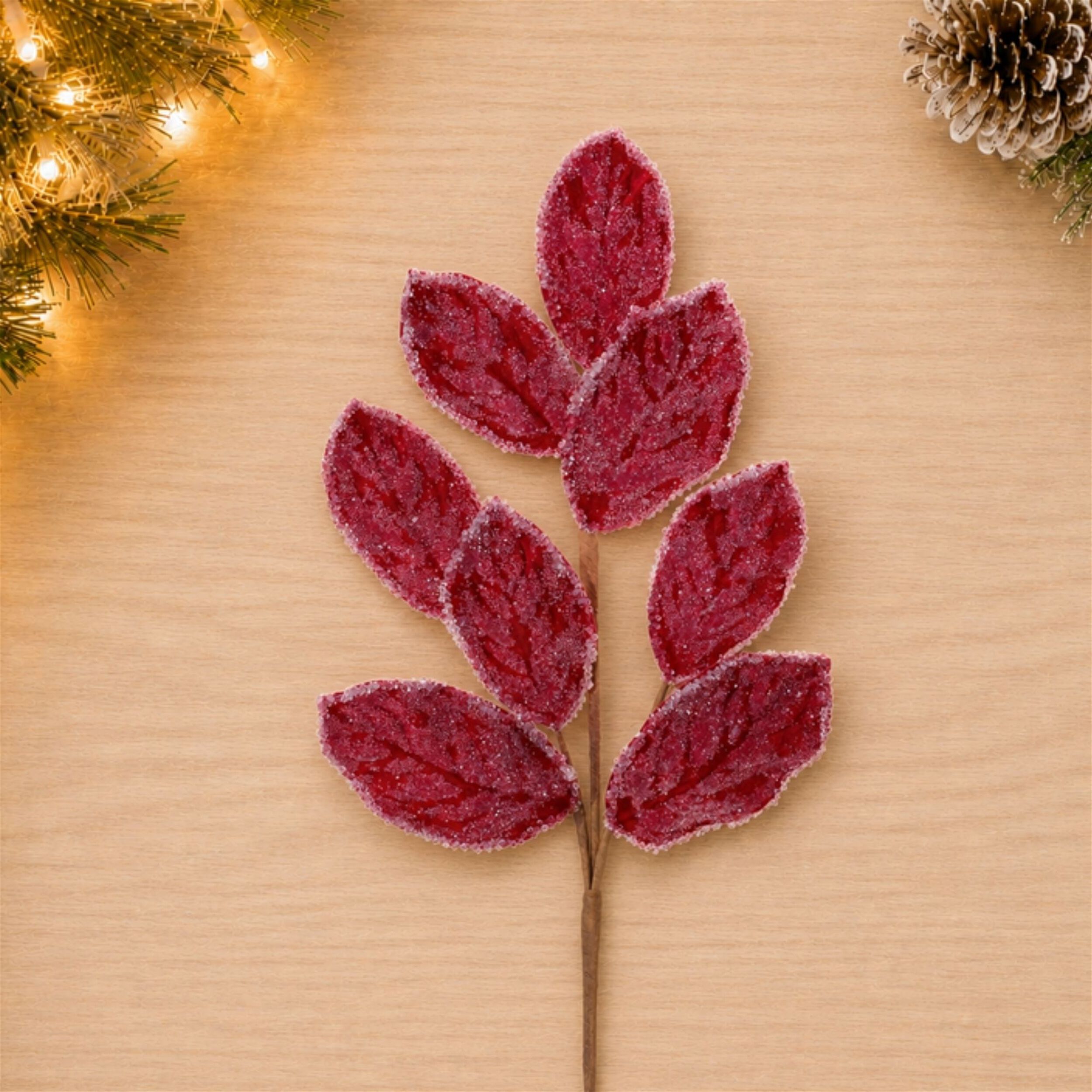 Beaded Magnolia Leaf Spray (Set of 2), RED, alternate image number 1