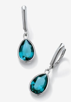 Sterling Silver Drop Earrings Pear Cut Simulated Birthstones