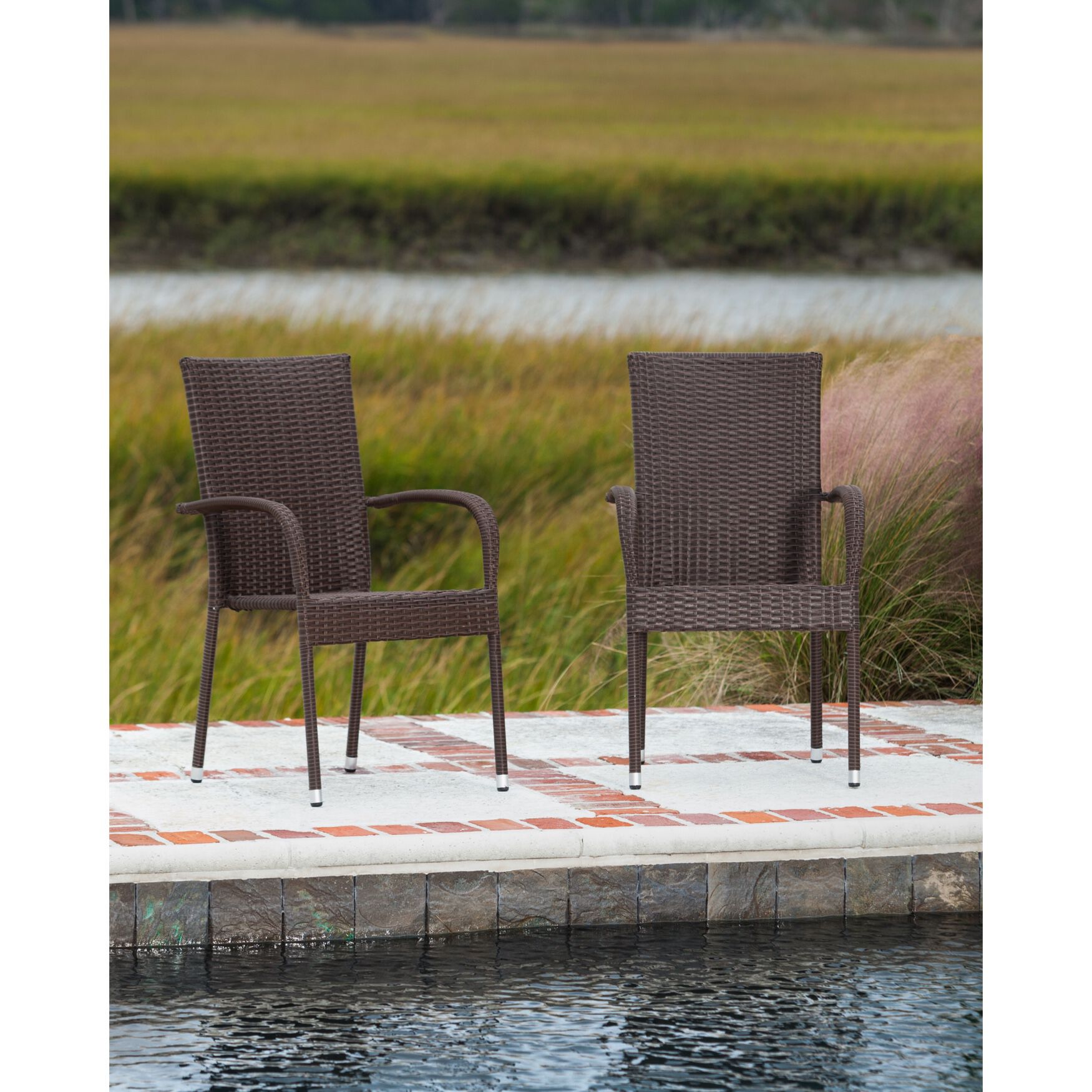 Outdoor Wicker Stacking Chair Set, Mocha Catherines