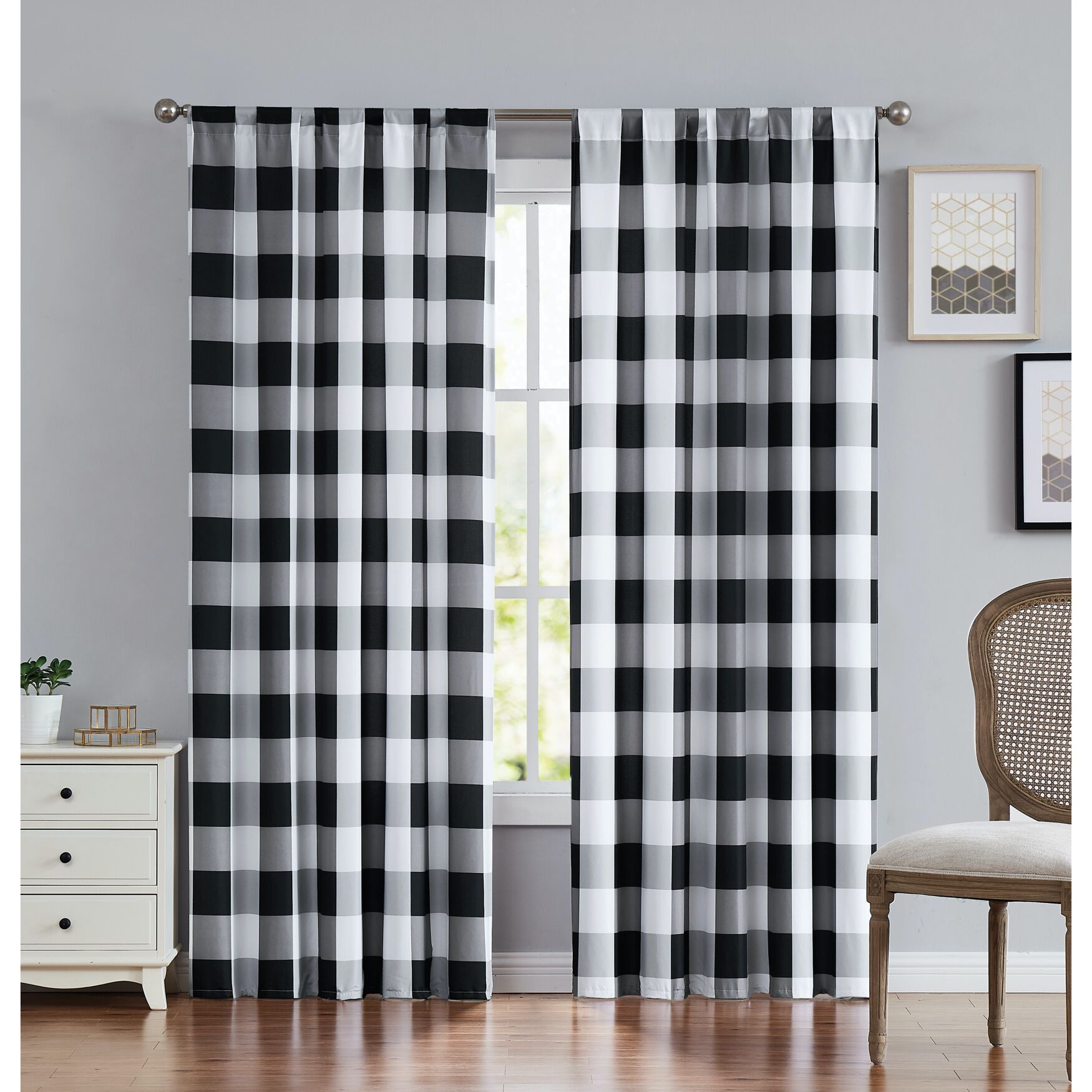 Everyday Buffalo Plaid Drapes, BLACK, hi-res image number 0