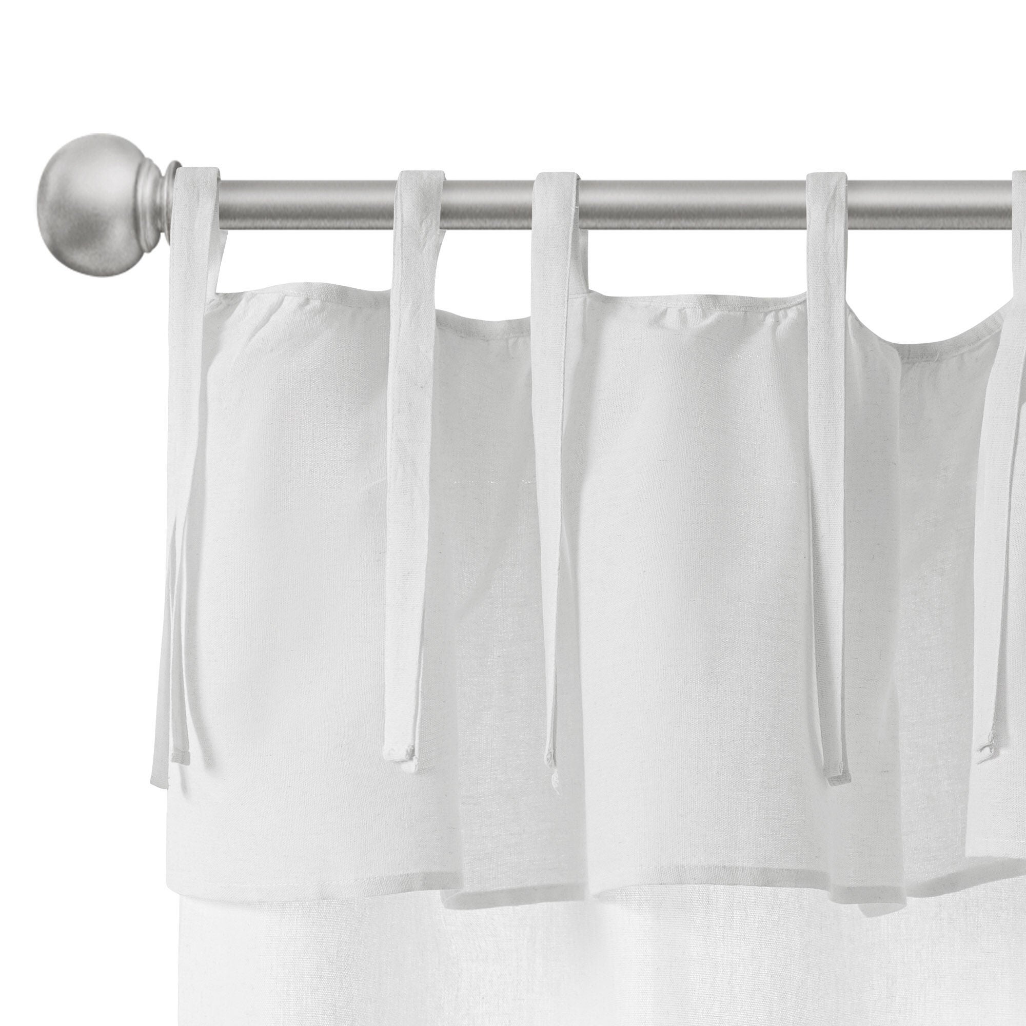 Recycled Cotton Blend Ruffle Tie Top Curtain Pair, WHITE, alternate image number 4