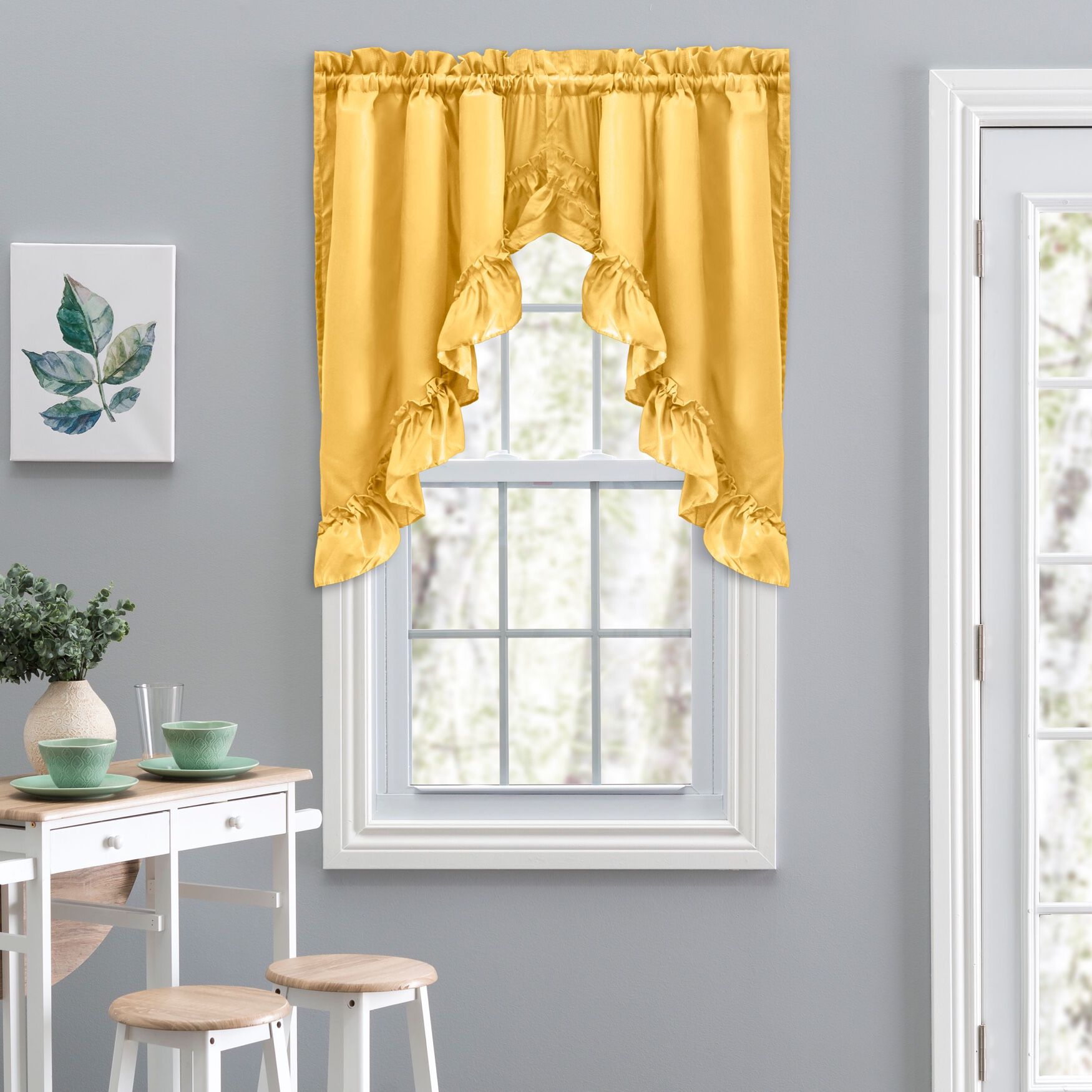 Stacey Curtain Ruffled Swag, YELLOW, hi-res image number 0
