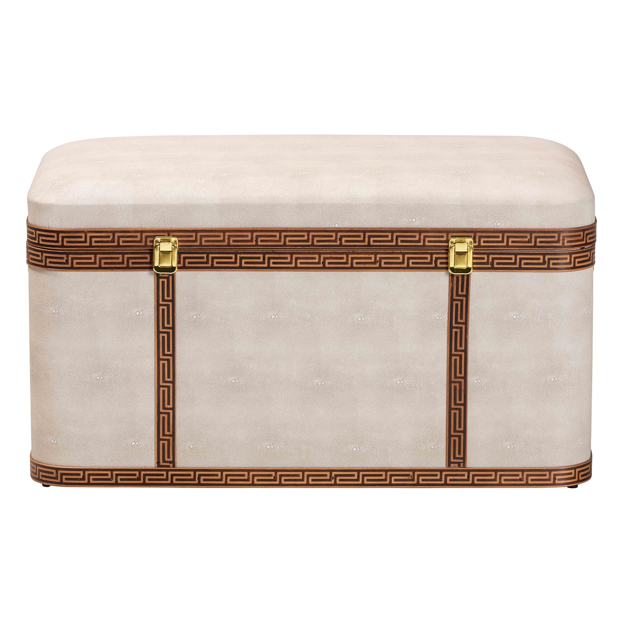 Brenner Modern Transitional Beige Faux Shagreen Storage Trunk, BEIGE, alternate image number 3