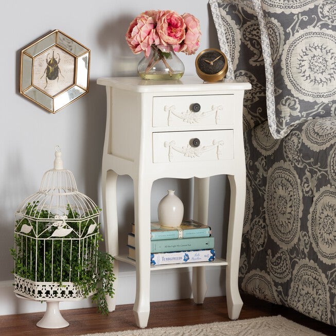 Eliya Classic And Traditional White Finished Wood 2-Drawer Nightstand, , alternate image number null