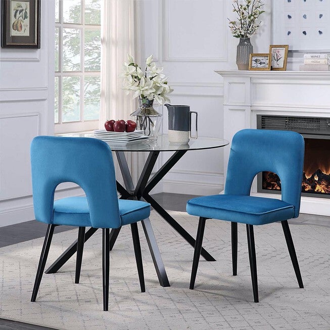 Nancy Teal Velvet Accent Dining Chair, Set of 2, TEAL BLACK, hi-res image number 0